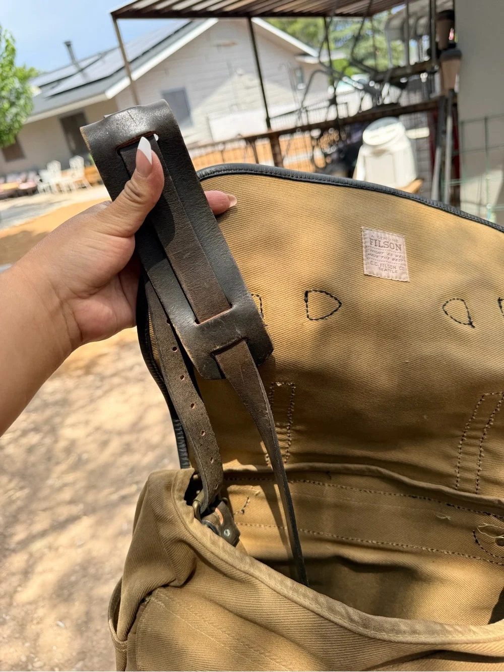 Men's Canvas Field Satchel in Khaki with Black Trim
